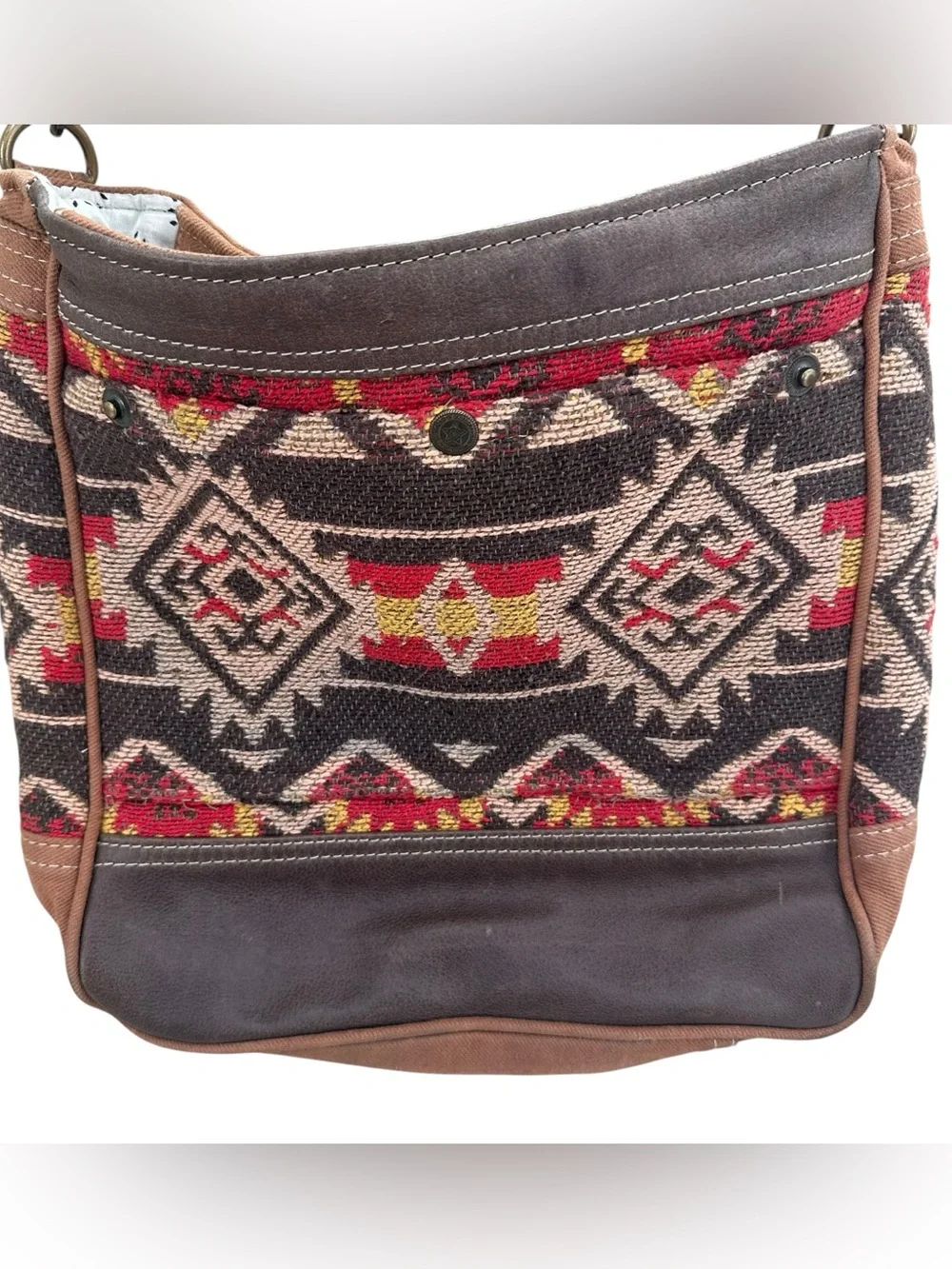 Myra Bag Carolina Shades Western Leather Bag Upcycled Canvas Crossbody Bag